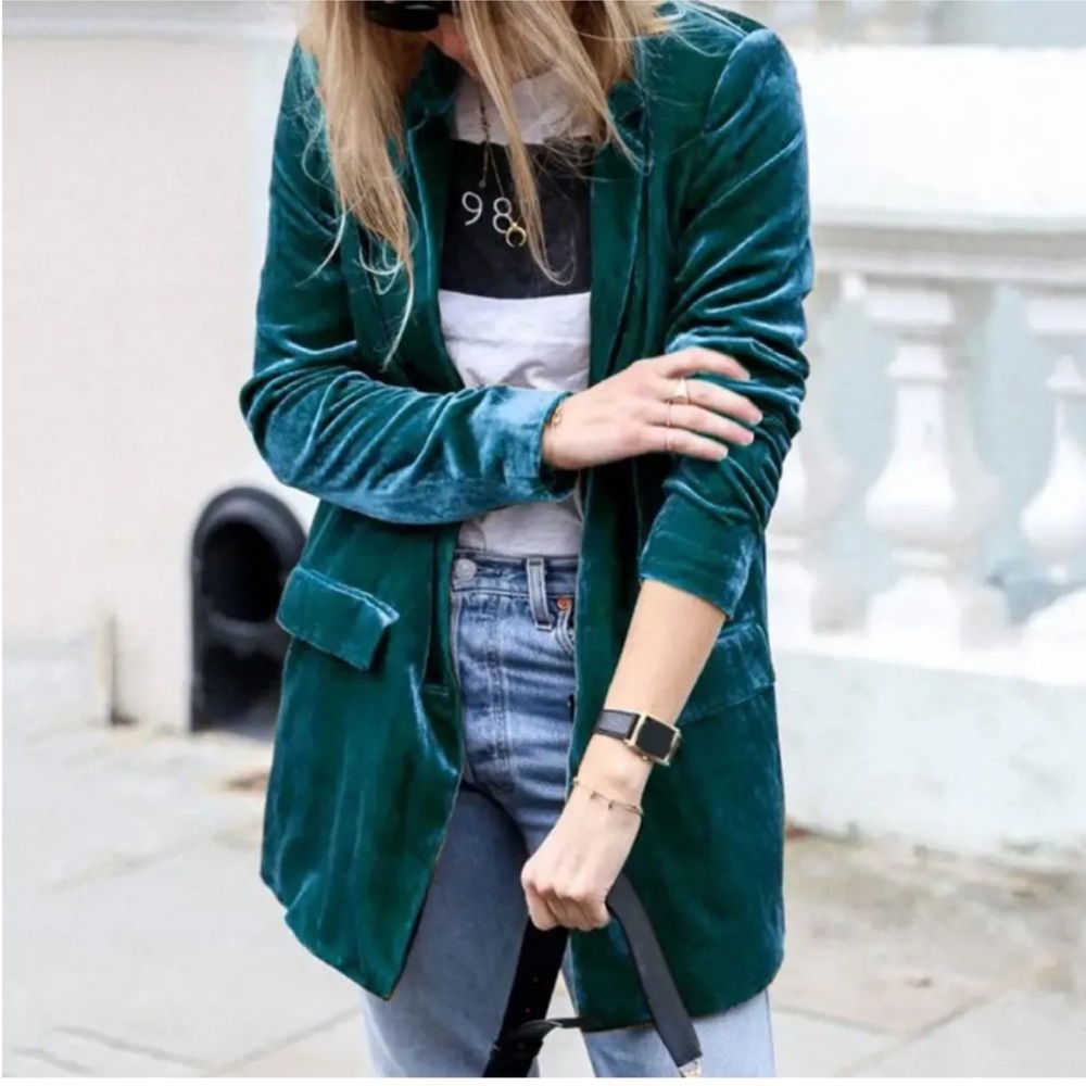 Chic Velvet Open front Hunter Green Blazer Fashion Nova GUC Sz Large
